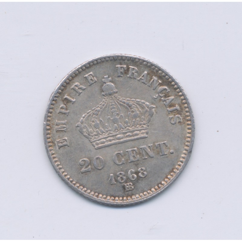 20 centimes Napoléon III - 1868 BB Strasbourg - Tête laurée - SUP