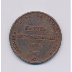 Médaille - Fête nationale 1871 - Nantes - Anniversaire du 30 juillet 1850 - cuivre - 32mm - TTB+ 2