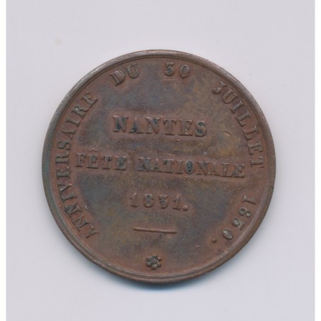 Médaille - Fête nationale 1871 - Nantes - Anniversaire du 30 juillet 1850 - cuivre - 32mm - TTB+