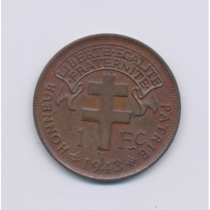 Afrique équatoriale Française libre - 1 Franc - 1943 - bronze - TTB+