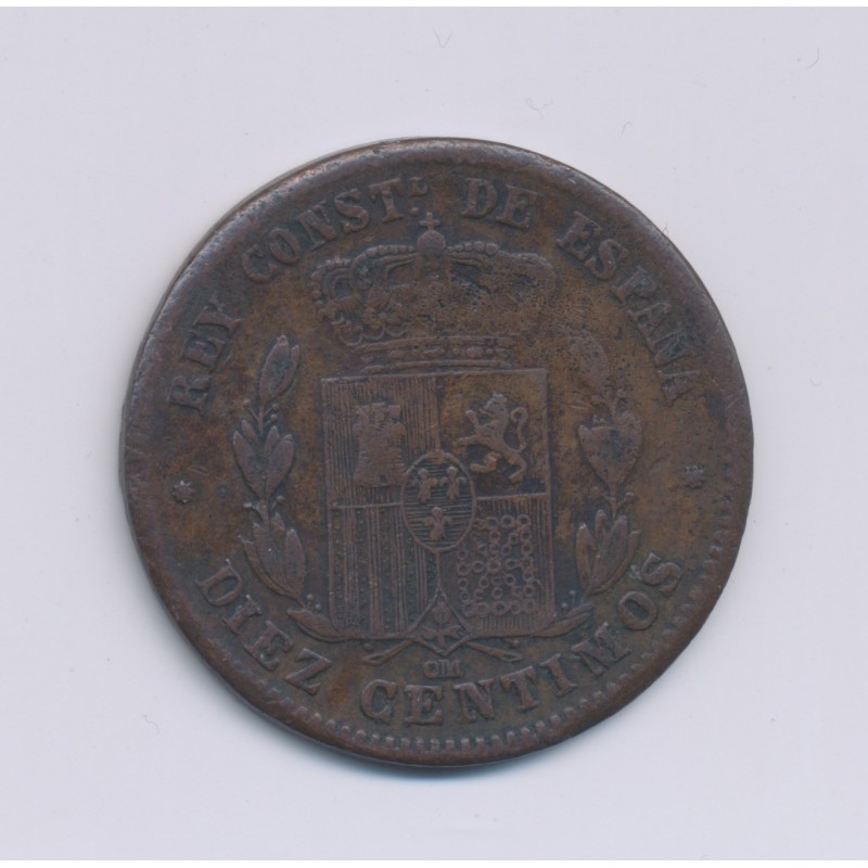 Espagne - 10 Centimos - 1879 - Alfonso XII - bronze - TB/TB+