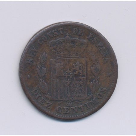 Espagne - 10 Centimos - 1879 - Alfonso XII - bronze - TB/TB+