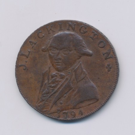 Angleterre - Token - 1/2 Penny J.Lackington - 1794 - cuivre - TTB