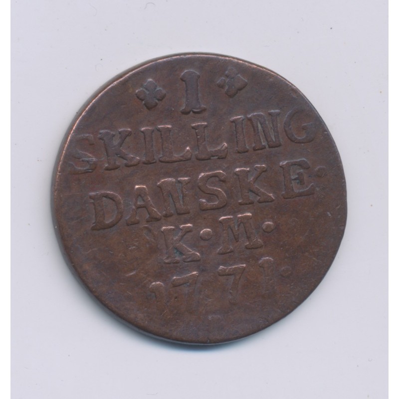Danemark - Skilling - 1771 KM - Christian VII - cuivre ) TTB