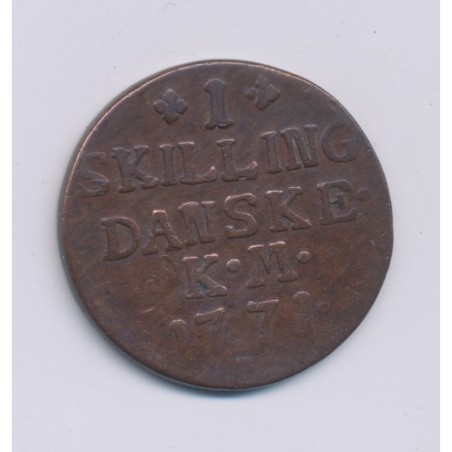 Danemark - Skilling - 1771 KM - Christian VII - cuivre ) TTB