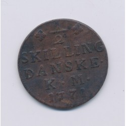 Danemark - 1/2 Skilling - 1771 KM - Christian VII - cuivre - TTB