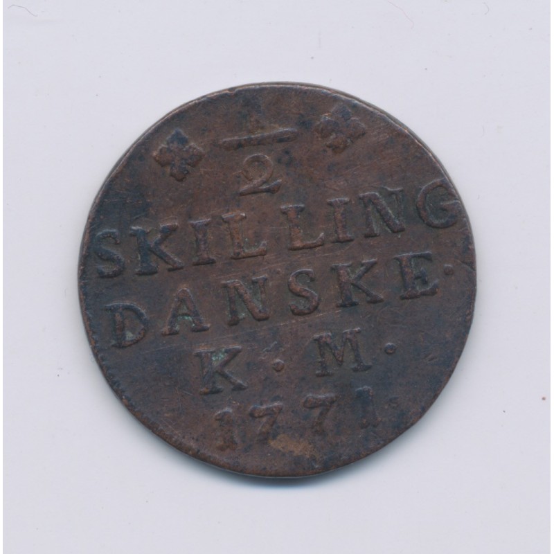 Danemark - 1/2 Skilling - 1771 KM - Christian VII - cuivre - TTB