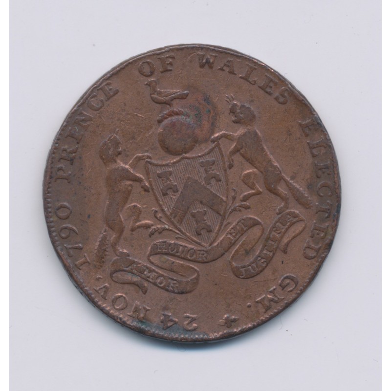 Angleterre - Token - 1/2 Penny 1790 - Franc-maçonnique - Middlesex pour élévation Prince de galles grand maitre - cuivre - TB