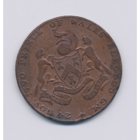 Angleterre - Token - 1/2 Penny 1790 - Franc-maçonnique - Middlesex pour élévation Prince de galles grand maitre - cuivre - TB