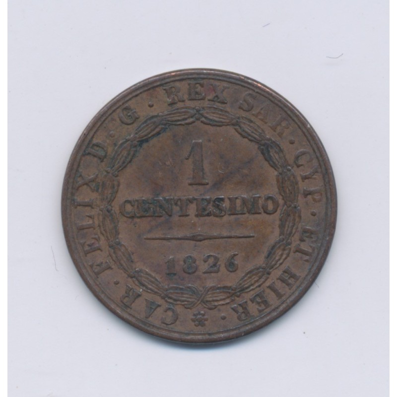 Italie - Centesimo - 1826 - Sardaigne - bronze - TTB