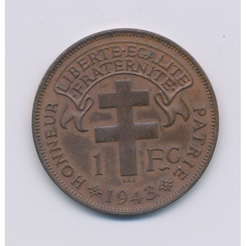 Madagascar - 1 Franc - 1943 - bronze - TB+