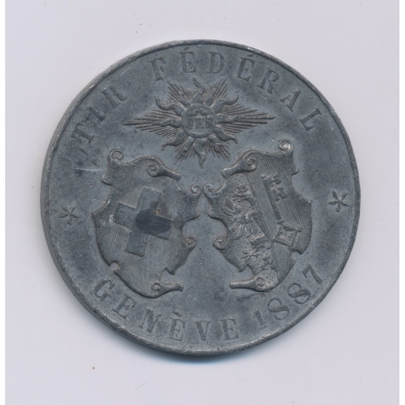 Suisse - Médaille - Tir fédéral Genève 1887 - étain - TTB