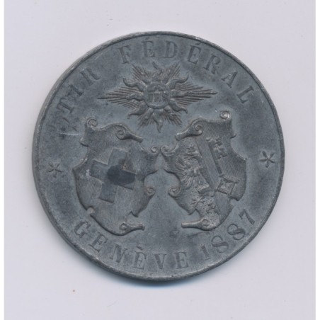 Suisse - Médaille - Tir fédéral Genève 1887 - étain - TTB