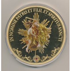 Médaille 100mm - Père,fils de Saint Esprit - cuivre doré et colorisé 
