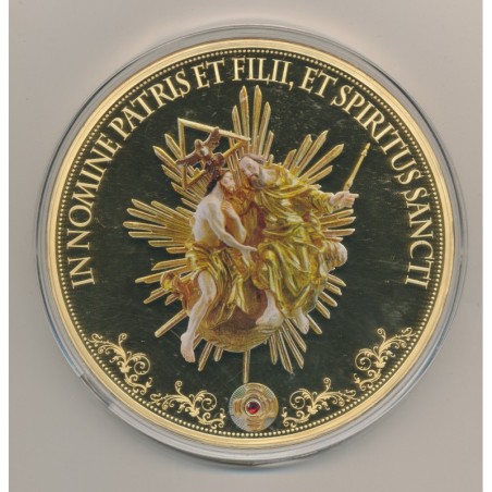Médaille 100mm - Père,fils de Saint Esprit - cuivre doré et colorisé 