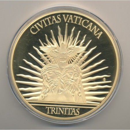 Médaille 100mm - Père,fils de Saint Esprit - cuivre doré et colorisé 