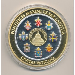 Médaille - Pape François - Revers blasons Vatican en couleur - cuivre doré et argenté - 70mm 2