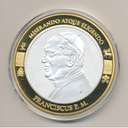 Médaille - Pape François - Revers blasons Vatican en couleur - cuivre doré et argenté - 70mm
