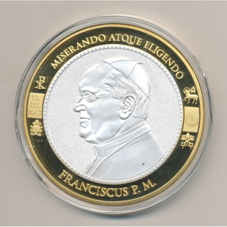 Médaille - Pape François - Revers blasons Vatican en couleur - cuivre doré et argenté - 70mm