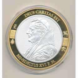 Médaille - Benoit XVI - Revers blasons Vatican en couleur - cuivre doré et argenté - 70mm