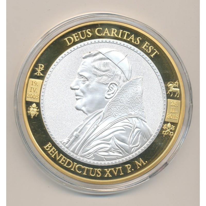 Médaille - Benoit XVI - Revers blasons Vatican en couleur - cuivre doré et argenté - 70mm