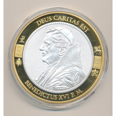 Médaille - Benoit XVI - Revers blasons Vatican en couleur - cuivre doré et argenté - 70mm