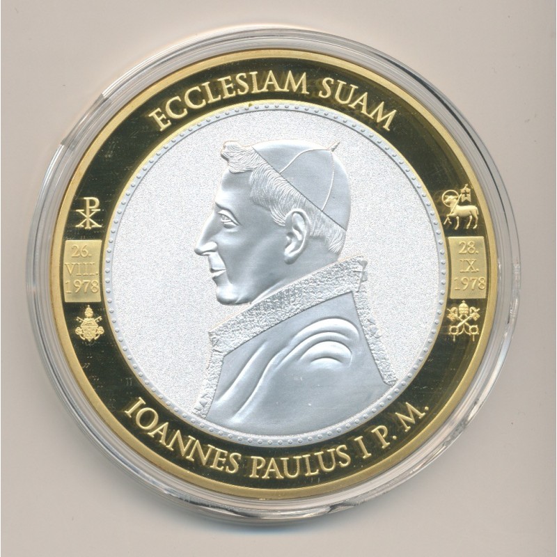 Médaille - Jean Paul I - Revers blasons Vatican en couleur - cuivre doré et argenté - 70mm
