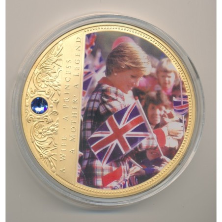 Médaille 70mm - Collection Lady Diana N°7 - portrait d'une princesse - avec insert Swarovski