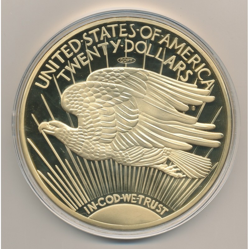 Médaille 100mm - Reproduction 20 Dollars Liberty 1833 - cuivre doré