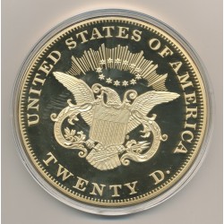 Médaille - Reproduction 20 Dollar 1849 - 100mm - cuivre doré 2