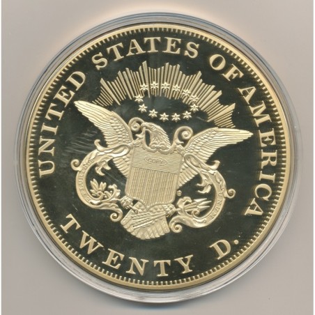 Médaille - Reproduction 20 Dollar 1849 - 100mm - cuivre doré