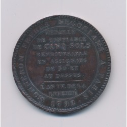 Monneron 5 Sols au pacte fédératif - 1792 - SUP 2