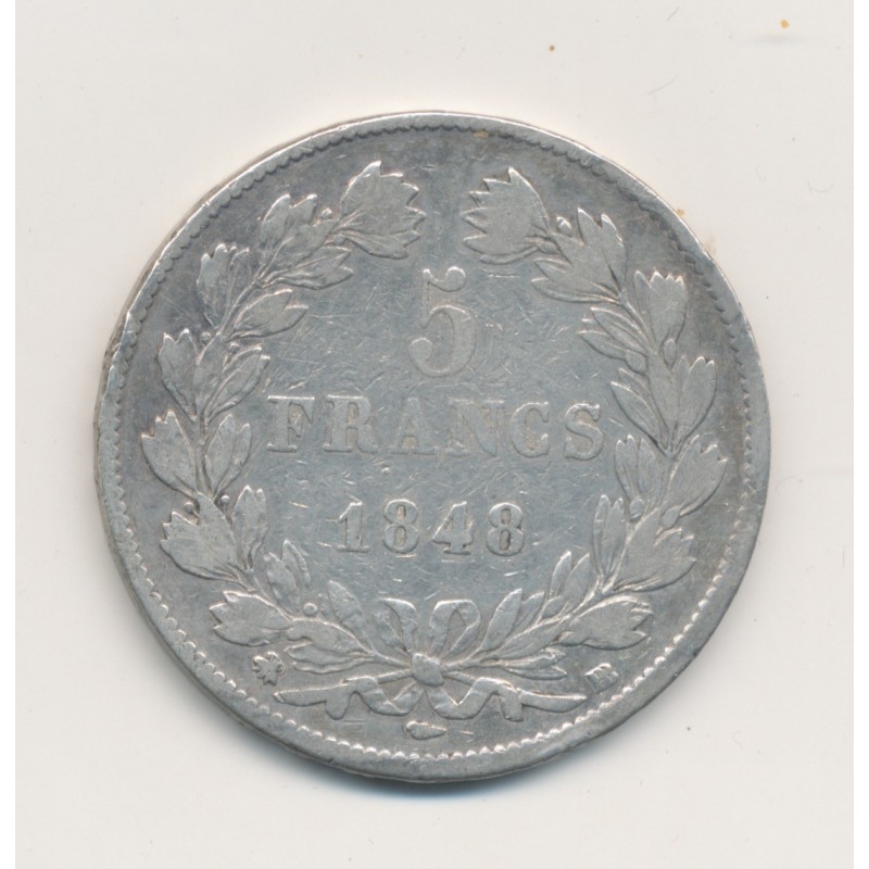 5 Francs Louis philippe I - 1848 BB Strasbourg - TB/TB+
