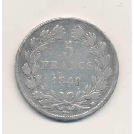 5 Francs Louis philippe I - 1848 BB Strasbourg - TB/TB+