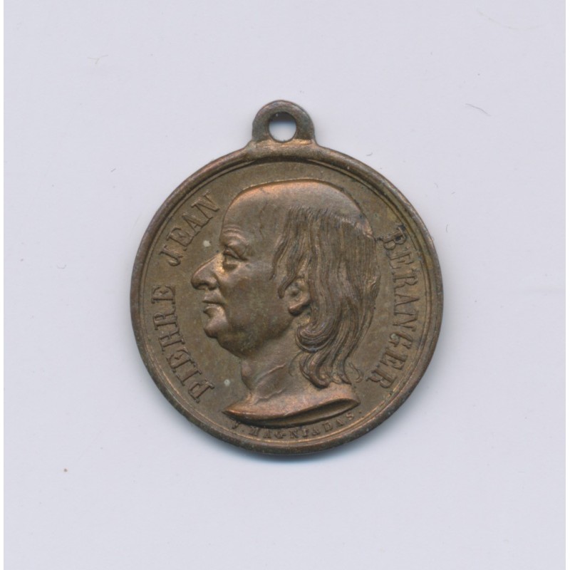 Médaille - Pierre Jean Béranger - 1857 - laiton - 17mm - TTB+