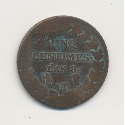 5 Centimes Dupré - AN 8 BB Strasbourg - B/TB - Grand module 