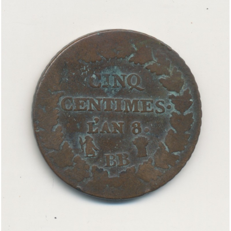 5 Centimes Dupré - AN 8 BB Strasbourg - B/TB - Grand module 