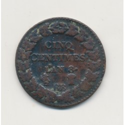 5 Centimes Dupré - AN 8 BB Strasbourg - TTB+ - Grand module 