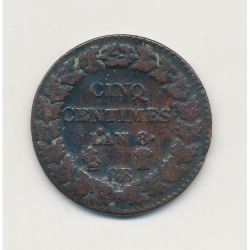 5 Centimes Dupré - AN 8 BB Strasbourg - TTB+ - Grand module 