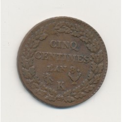 5 Centimes Dupré - AN 8 K Bordeaux - TTB+ - Grand module