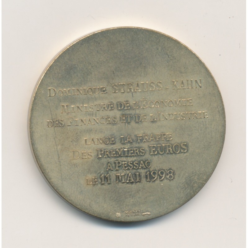 Médaille - DSK visite Monnaie de Paris - Lancement Premiers Euros - 1998 - 41mm