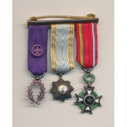 Barette 3 Décorations - Palme académique officier - Etoile anjouan chevalier - mérite centrafricain - réduction