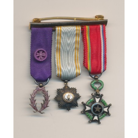 Barette 3 Décorations - Palme académique officier - Etoile anjouan chevalier - mérite centrafricain - réduction