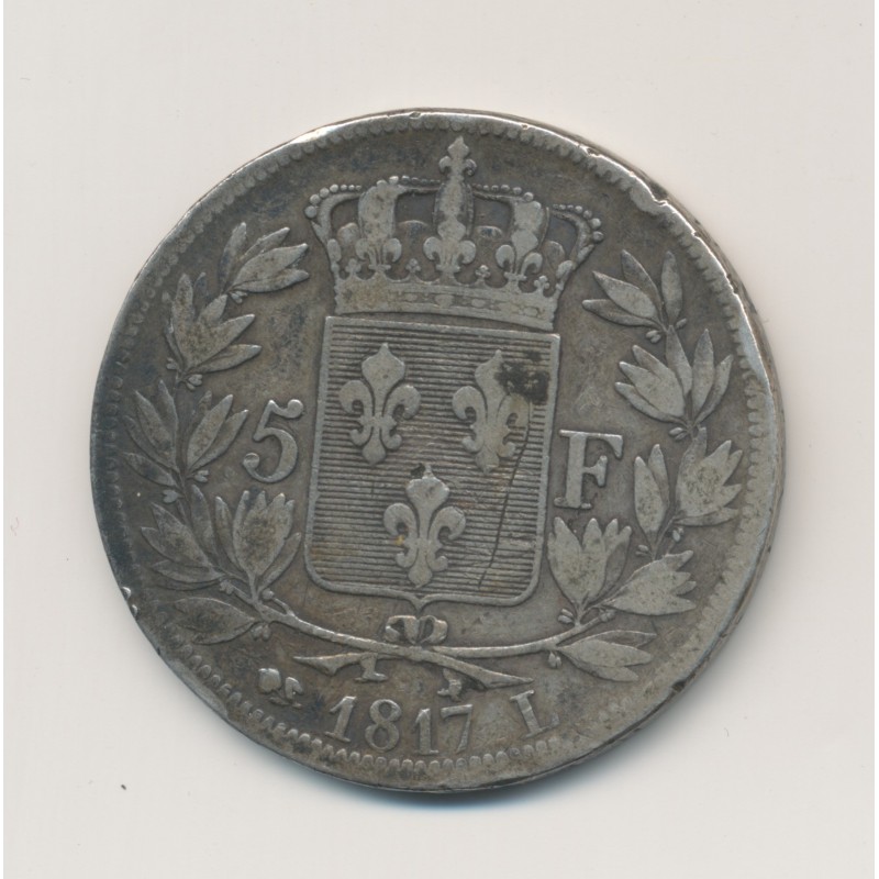 5 Francs Louis XVIII - Buste nu - 1817 L Bayonne - argent - TB