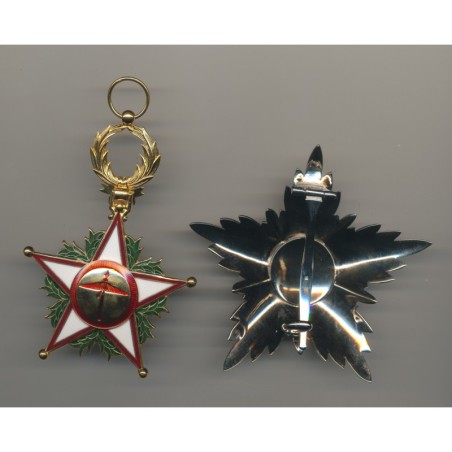 Maroc - Ordre ouissam alaouite - Ensemble Grand croix - 3e type - Plaque + Bijou sans écharpe - bronze argenté doré émail - arth
