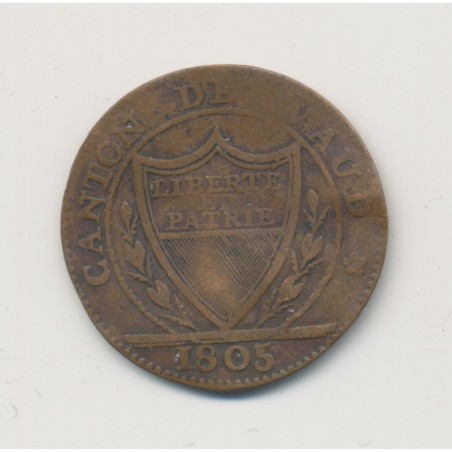 Suisse - 1 Batz 1805 - Canton de vaud - cuivre - TB+