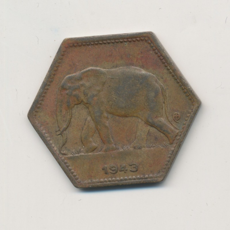 Congo Belge - 2 Francs 1943 - éléphant - Laiton - TTB 