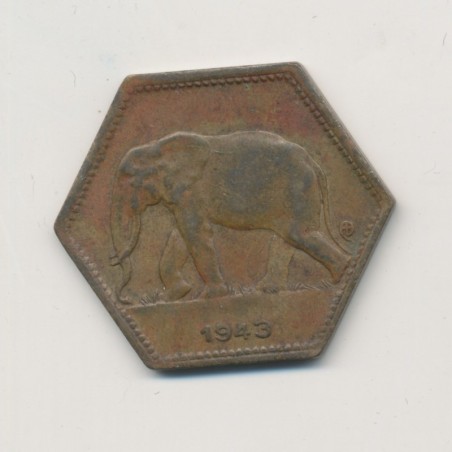 Congo Belge - 2 Francs 1943 - éléphant - Laiton - TTB 