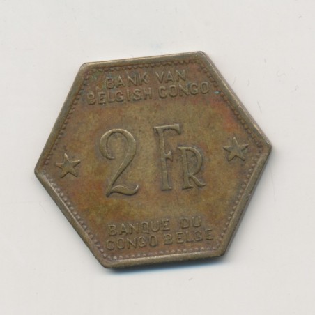 Congo Belge - 2 Francs 1943 - éléphant - Laiton - TTB 