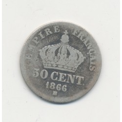 50 centimes Napoléon III - 1866 BB Strasbourg - Tête laurée - TB 2